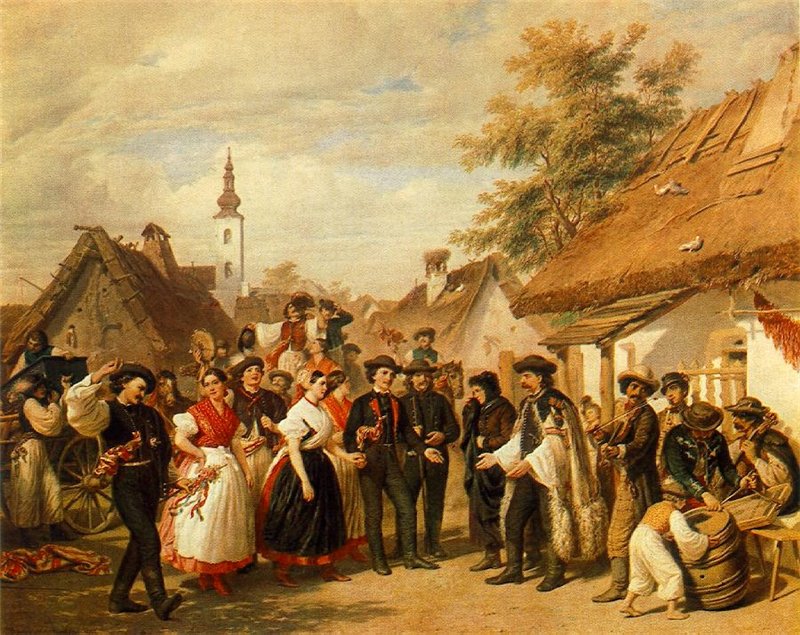 Village Dance, vintage artwork by Josef Wilhelm Wallander, 12x8" (A4) Poster