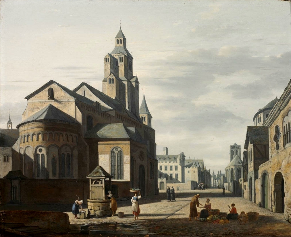 Church of Saint Cecilia, Cologne, vintage artwork by Gerrit Adriaensz.Berckheyde, 12x8" (A4) Poster