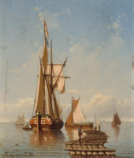 Ships on the Water, vintage artwork by Johan Conrad Greive Jr., 12x8" (A4) Poster