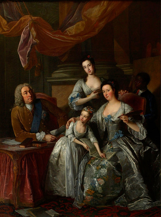 Portrait of Richard Boyle, 3rd Earl of Burlington and 4th Earl of Cork, with his Wife and Daughters, vintage artwork by Jean-Baptiste Van Loo, 12x8" (A4) Poster