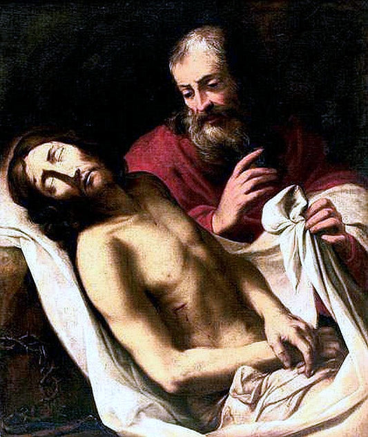Christ and Joseph of Arimathea, vintage artwork by Jean Daret, 12x8" (A4) Poster
