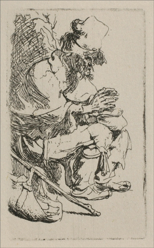A Beggar Warming his Hands over a Chafing Dish, vintage artwork by Rembrandt van Rijn, 12x8" (A4) Poster