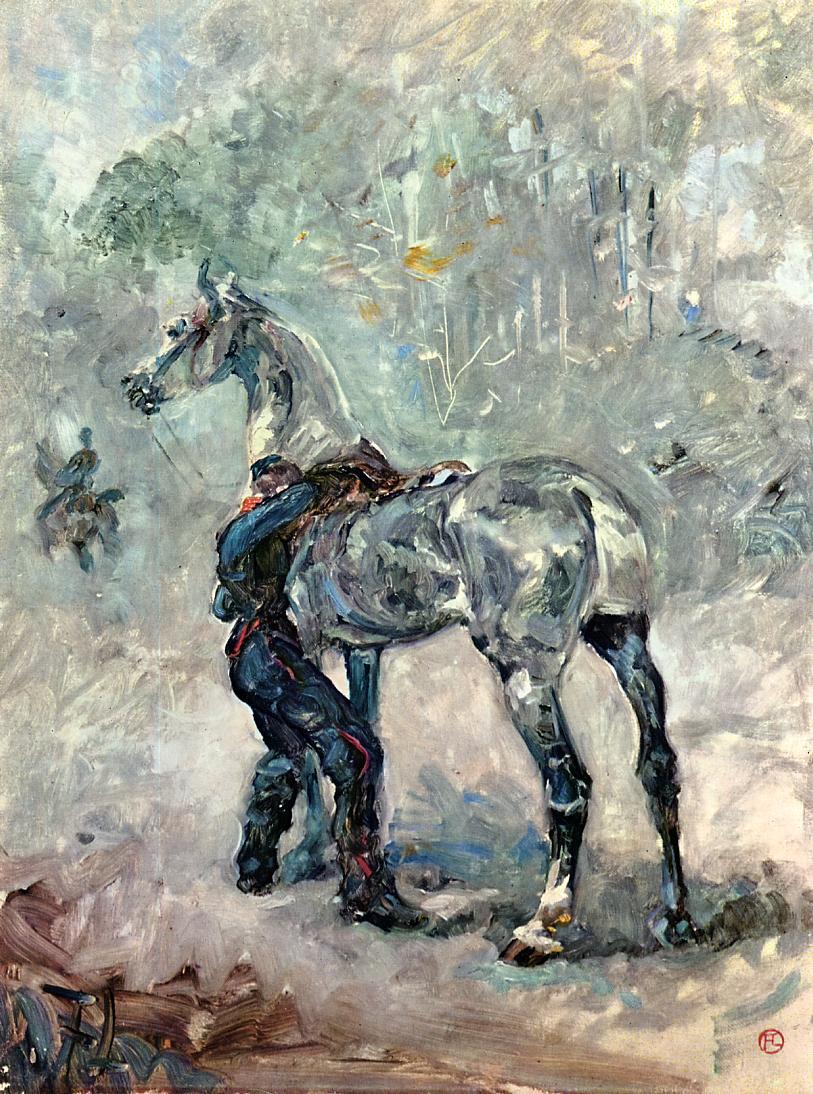 Artilleryman Saddling His Horse by Henri de Toulouse-Lautrec,A3(16x12")Poster