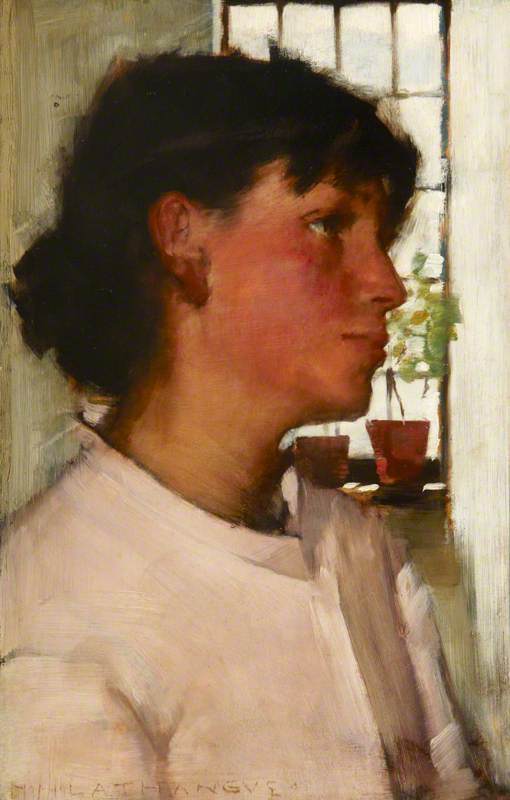 Bust of a Young Cornishwoman with a Window Behind (study), vintage artwork by Henry Herbert la Thangue, 12x8" (A4) Poster