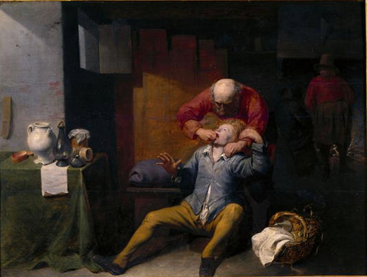 The Toothpuller, vintage artwork by David Ryckaert III, 12x8" (A4) Poster