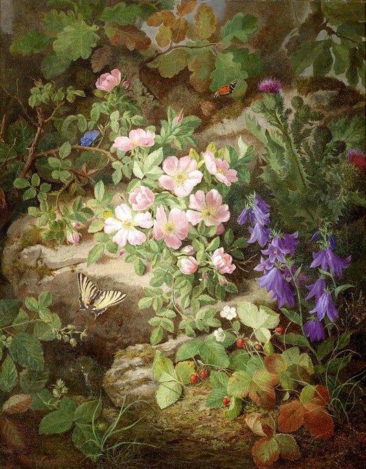 Large Still Life with Alpine Flowers, vintage artwork by Josef Lauer, A3 (16x12") Poster Print