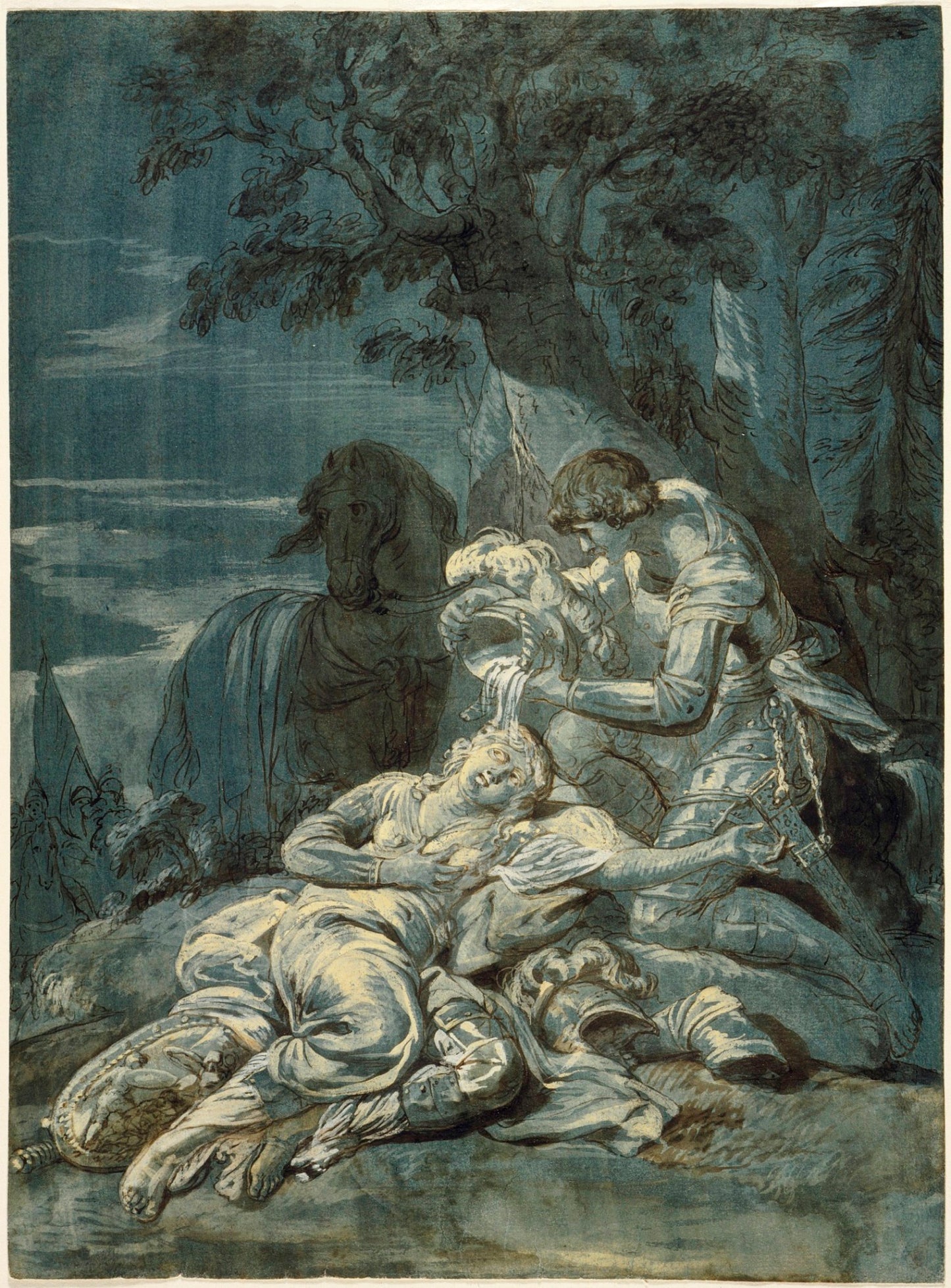 The Baptism of Clorinda by  Tancred, vintage artwork by Jean-Jacques Lagrenee, 12x8" (A4) Poster