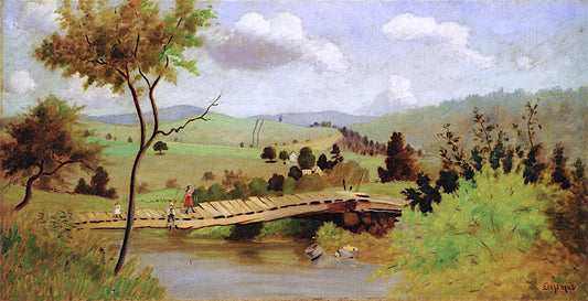 Adirondacks: Bridge for Fishing, vintage artwork by Louis M. Eilshemius, 12x8" (A4) Poster