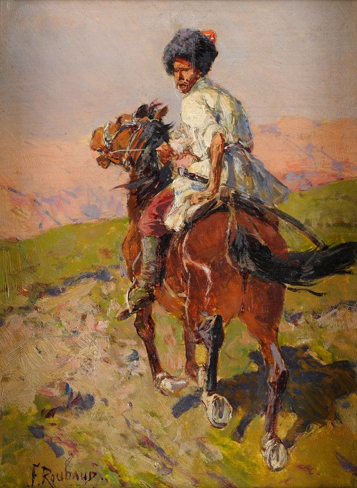 Cossack on Horseback, vintage artwork by Franc Alekseevich Rubo, 12x8" (A4) Poster