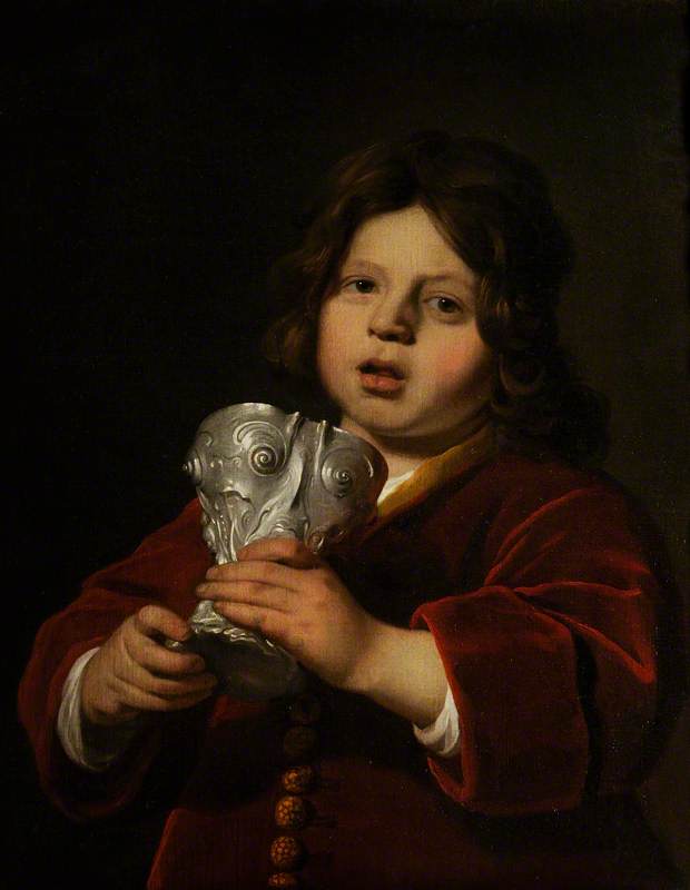 A Boy with a Silver Cup by  Christian van Vianen of 1640, vintage artwork by Bartholomeus van der Helst, 12x8" (A4) Poster