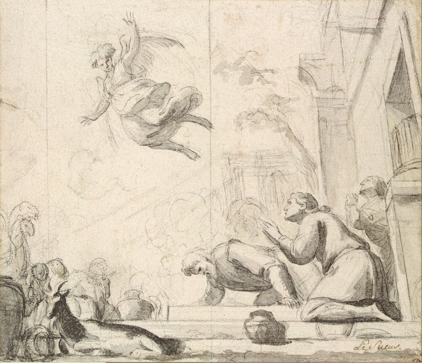 Archangel Raphael Leaving Tobit and his Family, vintage artwork by Eustache Le Sueur, 12x8" (A4) Poster