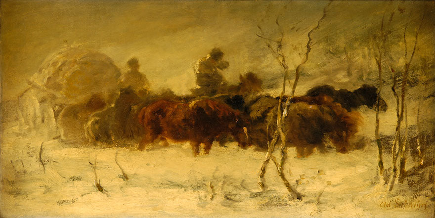 Approaching Snowstorm, vintage artwork by Adolf Christian Schreyer, 12x8" (A4) Poster