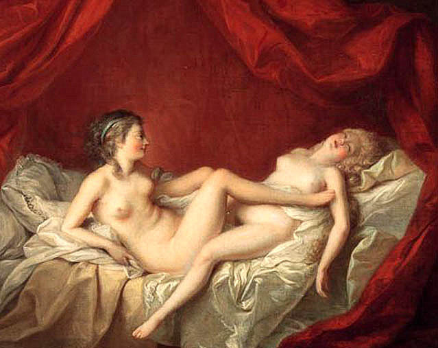 Two Loving Girlfriends, vintage artwork by Jean-Jacques Lagrenee, 12x8" (A4) Poster
