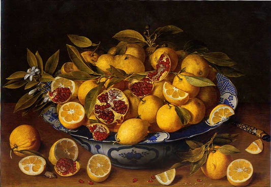 Still Life with Lemons, Oranges and a Pomegranate, vintage artwork by Jacob van Hulsdonck, 12x8" (A4) Poster
