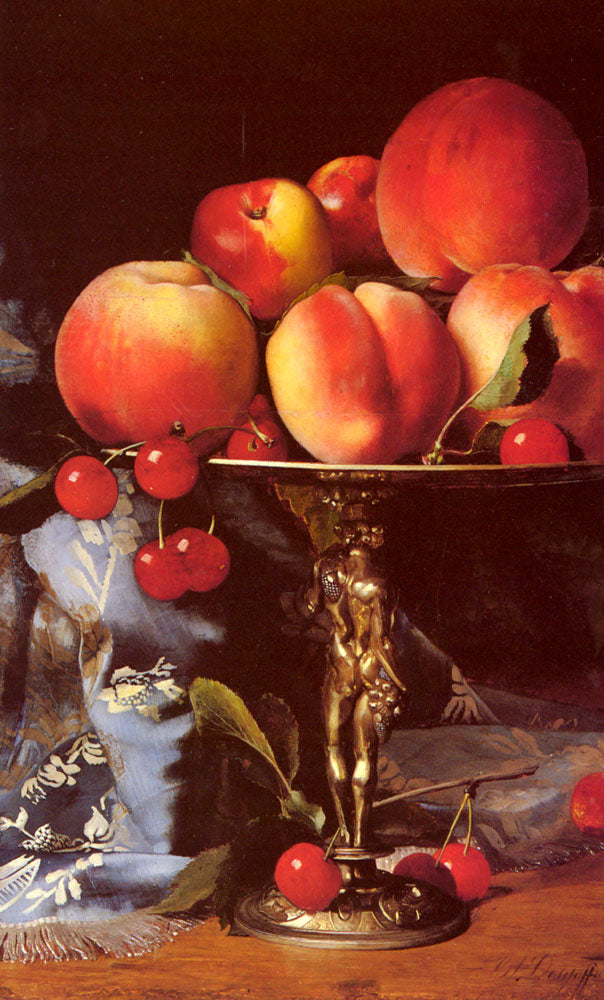 A Still Life with Peaches, Plums and Cherries, vintage artwork by Blaise Alexandre Desgoffe, 12x8" (A4) Poster