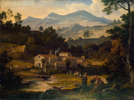 Monastery of San Francesco di Civitella in the Sabine Mountains, vintage artwork by Joseph Anton Koch, 12x8" (A4) Poster