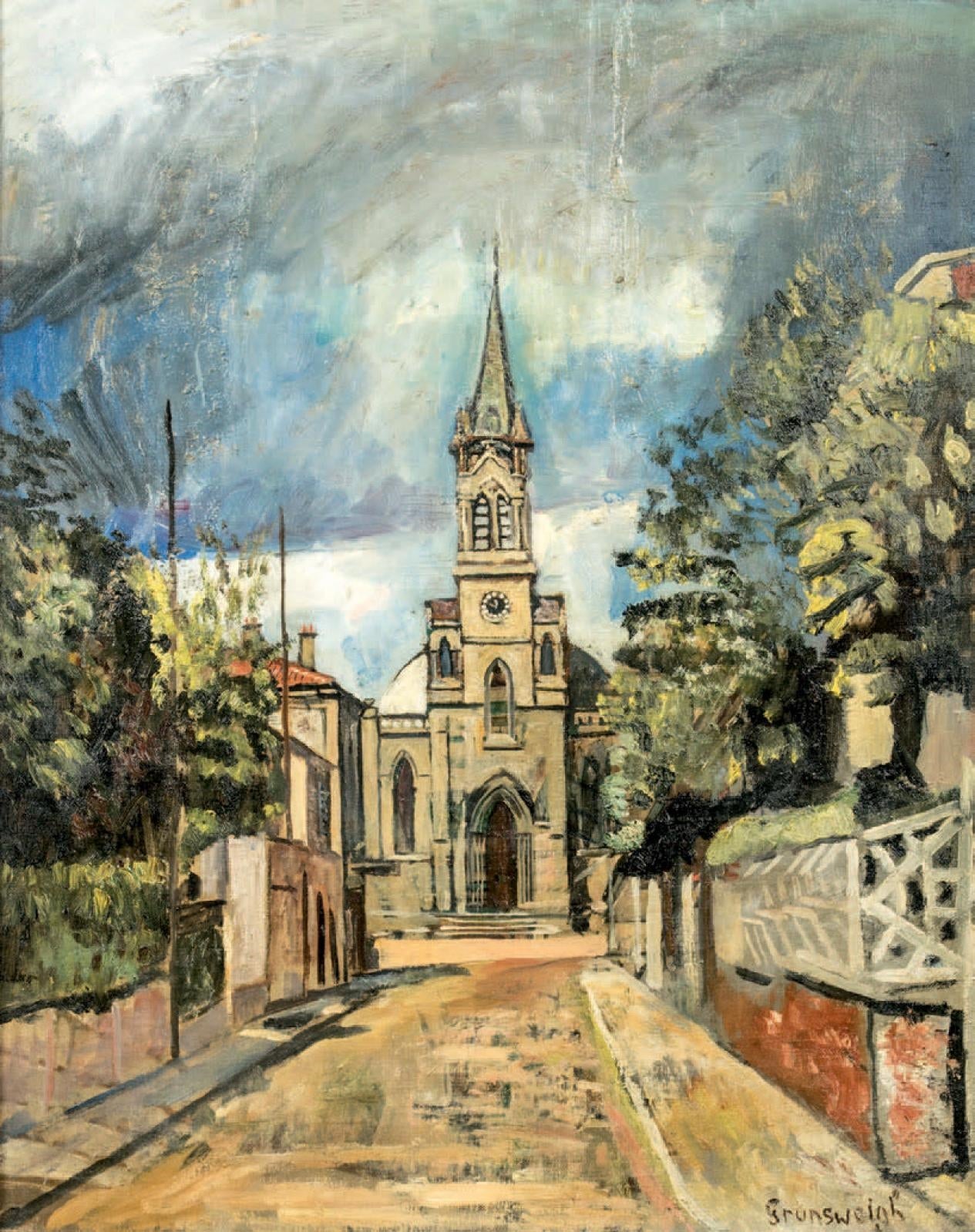 Église au fond d’une ruelle by Nathan Grunsweigh,16x12(A3) Poster