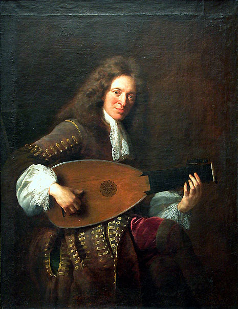 Charles Mouton (c1626-1710), Lutist, vintage artwork by François de Troy, 12x8" (A4) Poster