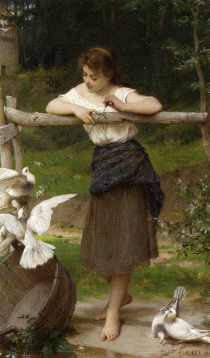 Teasing the Doves, vintage artwork by Émile Munier, 12x8" (A4) Poster