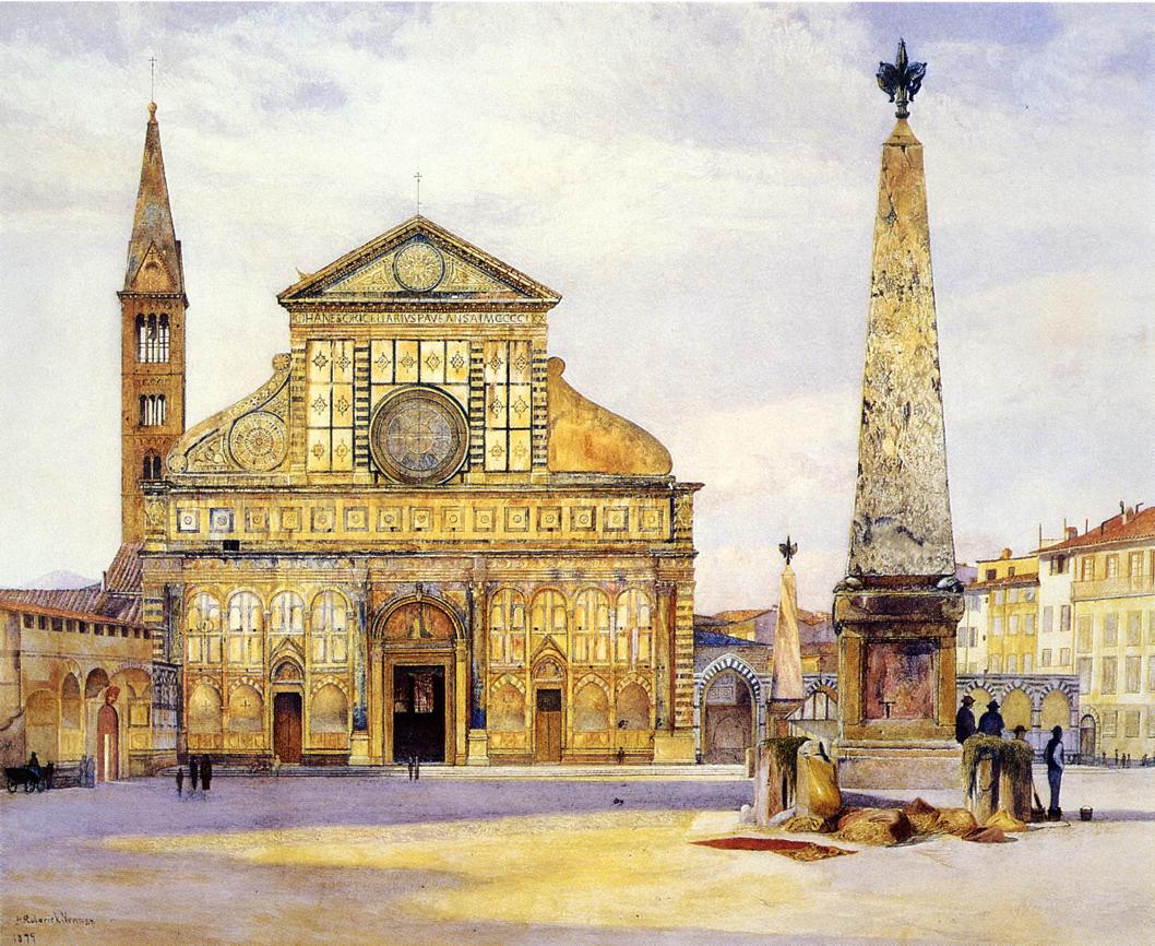 View of Santa Maria Novella, vintage artwork by Henry Roderick Newman, 12x8" (A4) Poster