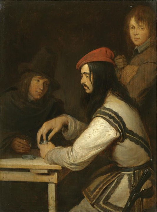 Three Men in a tavern, vintage artwork by Gerard ter Borch, 12x8" (A4) Poster