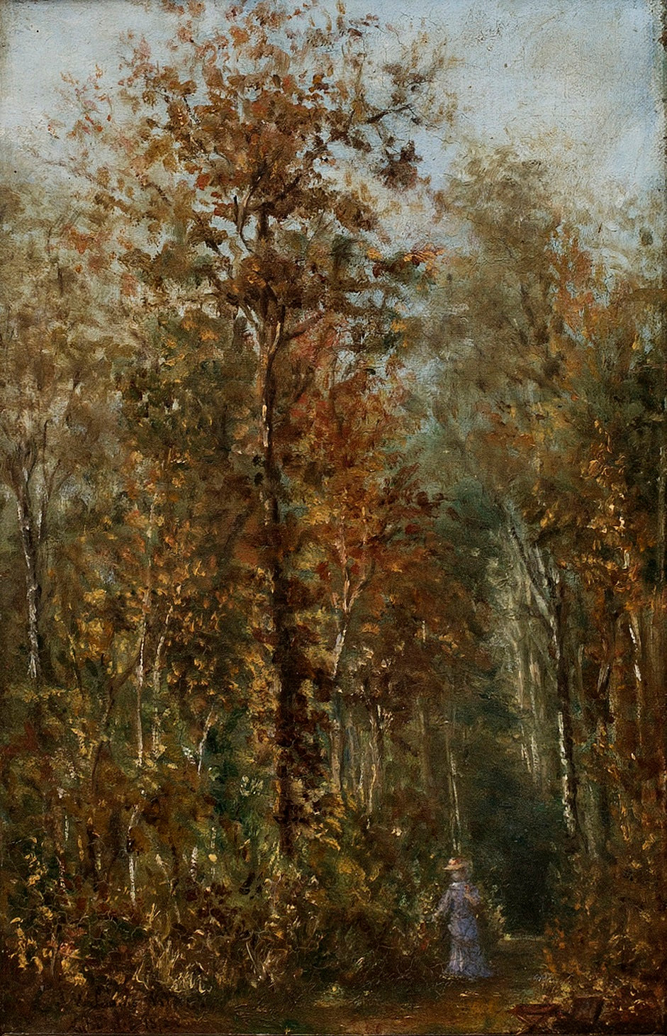 Forest landscape with a woman on a track, vintage artwork by Severin Nilson, 12x8" (A4) Poster