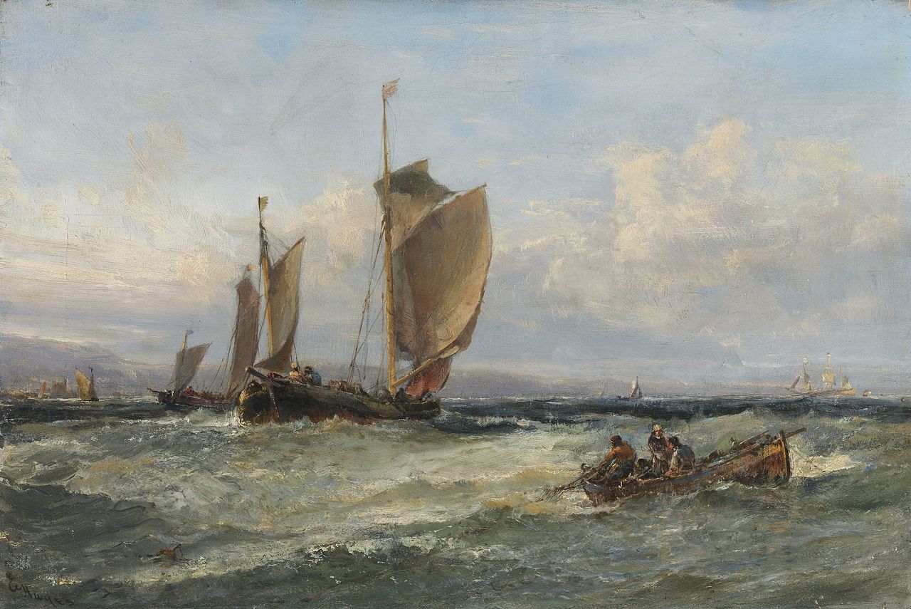 Trawlers Leaving Port, vintage artwork by Edwin Hayes RHA RI ROI, A3 (16x12") Poster Print