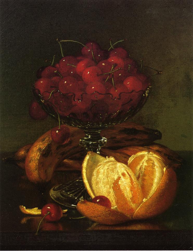 Still Liife of Compote, Cherries, Three Bananas and Orange, vintage artwork by Robert Spear Dunning, 12x8" (A4) Poster