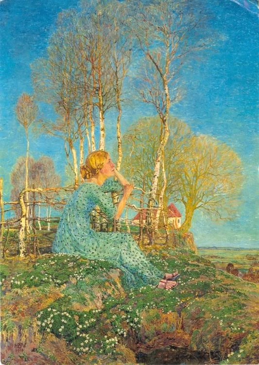 Longing, vintage artwork by Johann Heinrich Vogeler, 12x8" (A4) Poster
