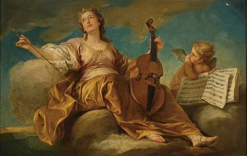 Allegory of Music, vintage artwork by Carle van Loo, 12x8" (A4) Poster