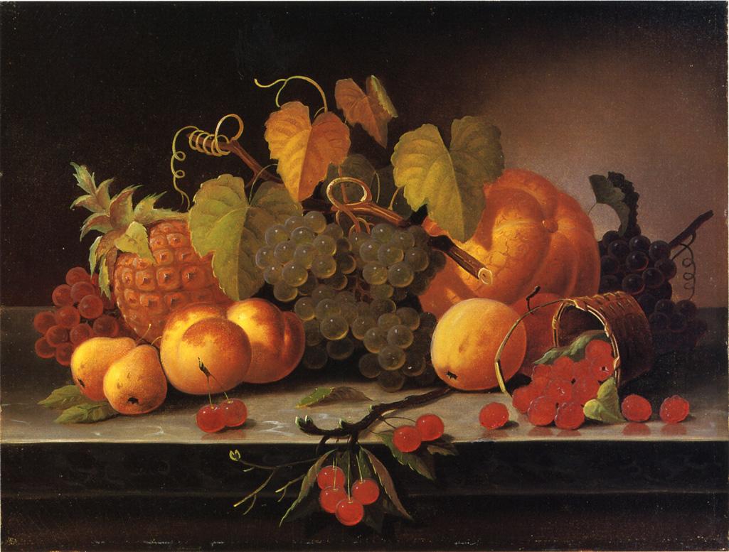 Still Life with Fruit, Melon and Pineapple on a Ledge, vintage artwork by Samuel Marsden Brookes, A3 (16x12") Poster Print