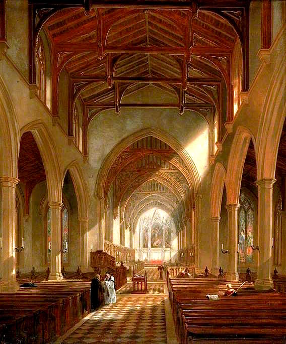 Interior of St Peter's Church, Newcastle upon Tyne, vintage artwork by John Wilson Carmichael, A3 (16x12") Poster Print