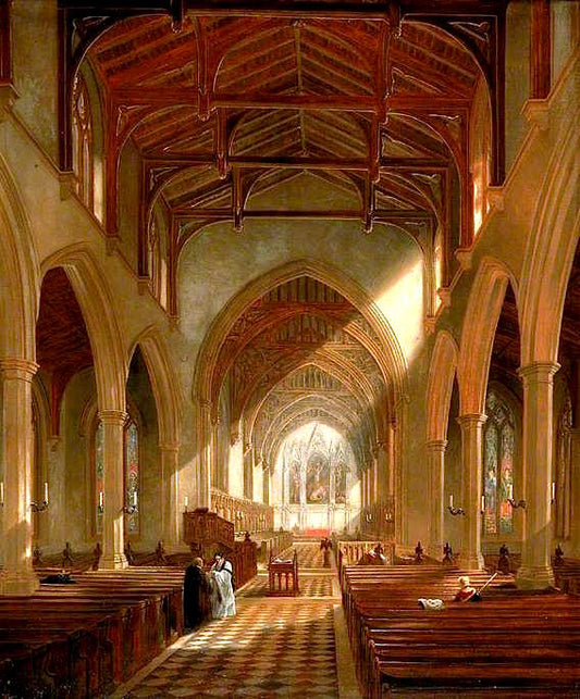 Interior of St Peter's Church, Newcastle upon Tyne, vintage artwork by John Wilson Carmichael, A3 (16x12") Poster Print