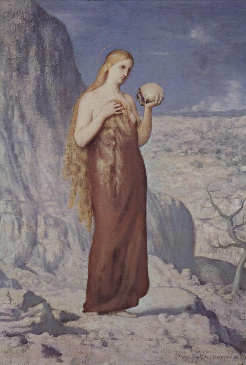 Mary Magdalene in the Desert, vintage artwork by Pierre Puvis de Chavannes, 12x8" (A4) Poster