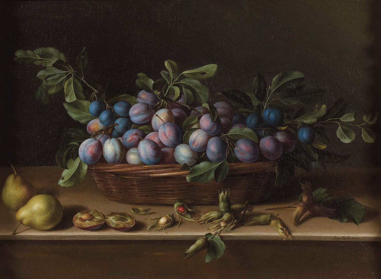 Still Life with Plums, vintage artwork by Louise Moillon, 12x8" (A4) Poster