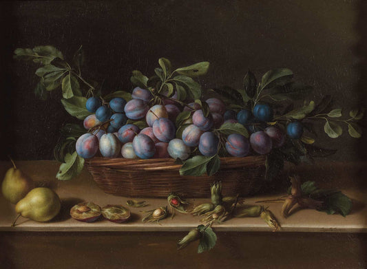 Still Life with Plums, vintage artwork by Louise Moillon, 12x8" (A4) Poster
