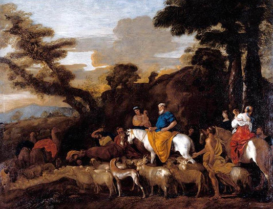 Jacob Leading the Flocks of Laban, vintage artwork by Giovanni Castiglione, 12x8" (A4) Poster