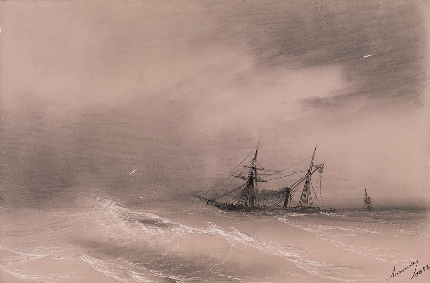 At Sea, vintage artwork by Ivan Constantinovich Aivazovsky, A3 (16x12") Poster Print