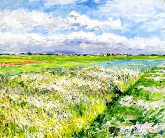 Fields, Plaine de Gennevilliers, Study in Yellow and Green, vintage artwork by Gustave Caillebotte, 12x8" (A4) Poster