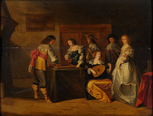 Company Making Music, vintage artwork by Christoffel Jacobsz. van der Lamen, 12x8" (A4) Poster