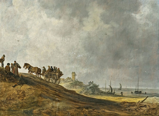 Coastal Landscape with Figures, vintage artwork by Jan van Goyen, 12x8" (A4) Poster