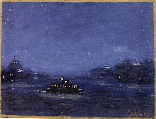 Ferryboat at Night, vintage artwork by Louis M. Eilshemius, 12x8" (A4) Poster