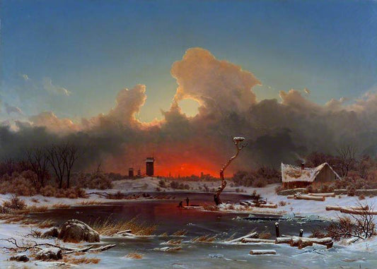 Frost Scene: The Setting Sun, vintage artwork by Georg Emil Libert, A3 (16x12") Poster Print