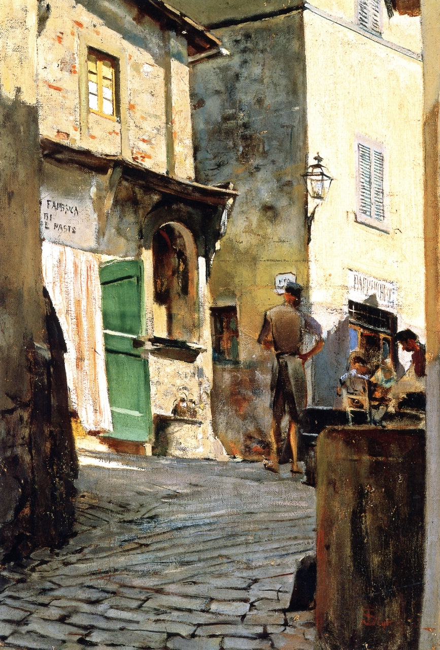 Piazzetta a Settignano. Il centro di Settignano, vintage artwork by Telemaco Signorini, 12x8" (A4) Poster
