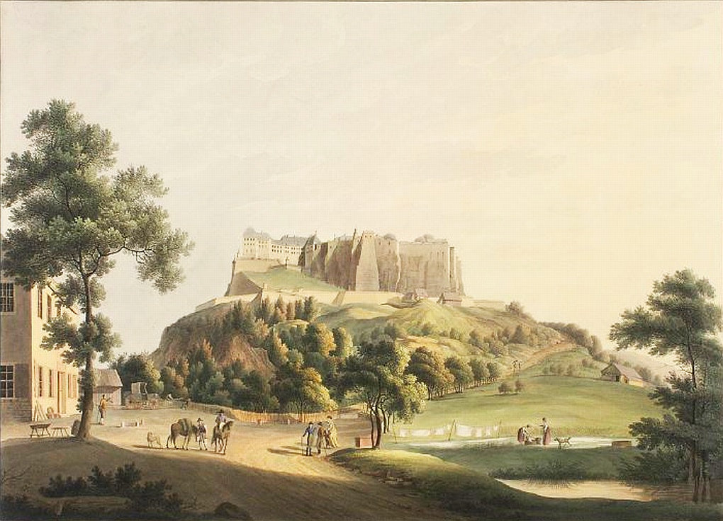 Festung Königstein, vintage artwork by Christian Gottlob Hammer, 12x8" (A4) Poster