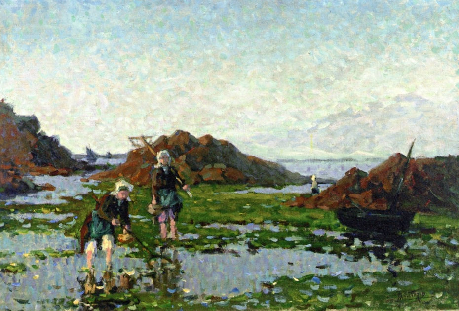 Brittany, Shrimp Fisherwomen, vintage artwork by Pierre-Eugène Montezin, 12x8" (A4) Poster