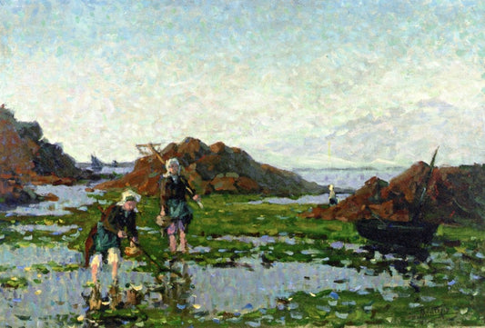 Brittany, Shrimp Fisherwomen, vintage artwork by Pierre-Eugène Montezin, 12x8" (A4) Poster