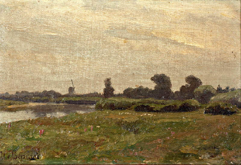 Landscape with windmill in the distance, vintage artwork by Jan Willem van Borselen, 12x8" (A4) Poster