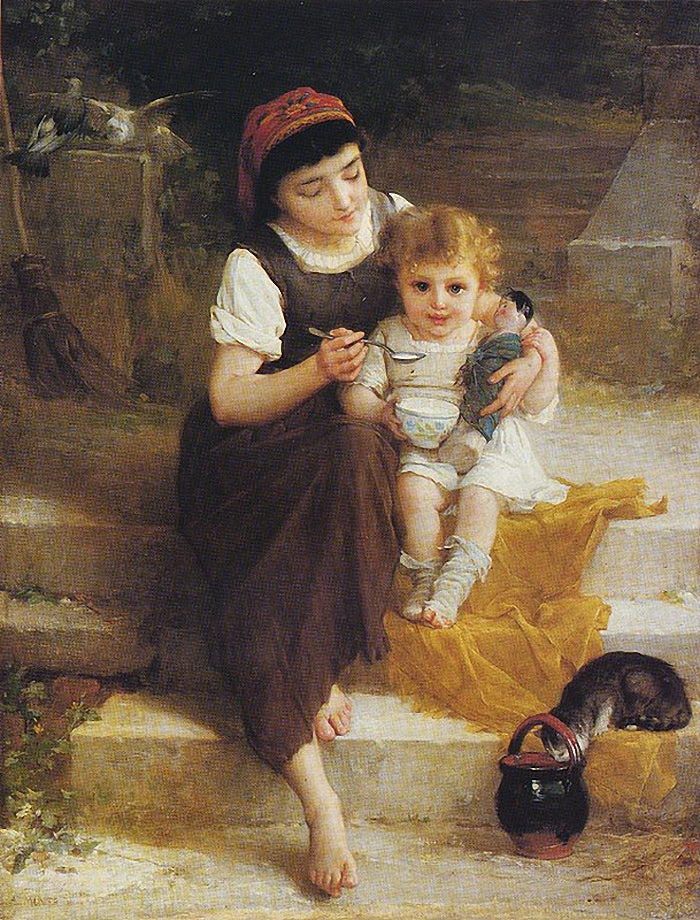 Lunch on the Steps, vintage artwork by Émile Munier, 12x8" (A4) Poster