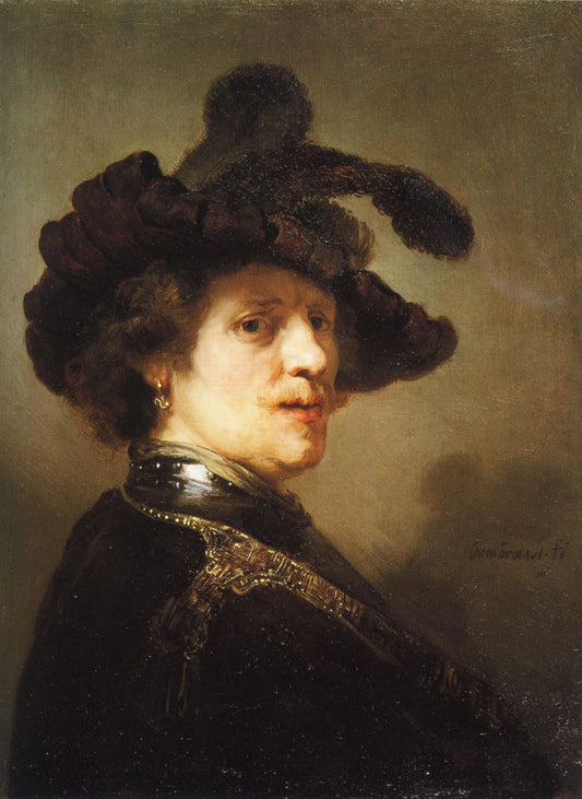 Bust of a Man in a Plumed Cap, vintage artwork by Dutch School 17th Century - Unknown, 12x8" (A4) Poster
